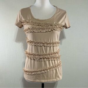 Ann Taylor Beige Ruffled Short Sleeve Top